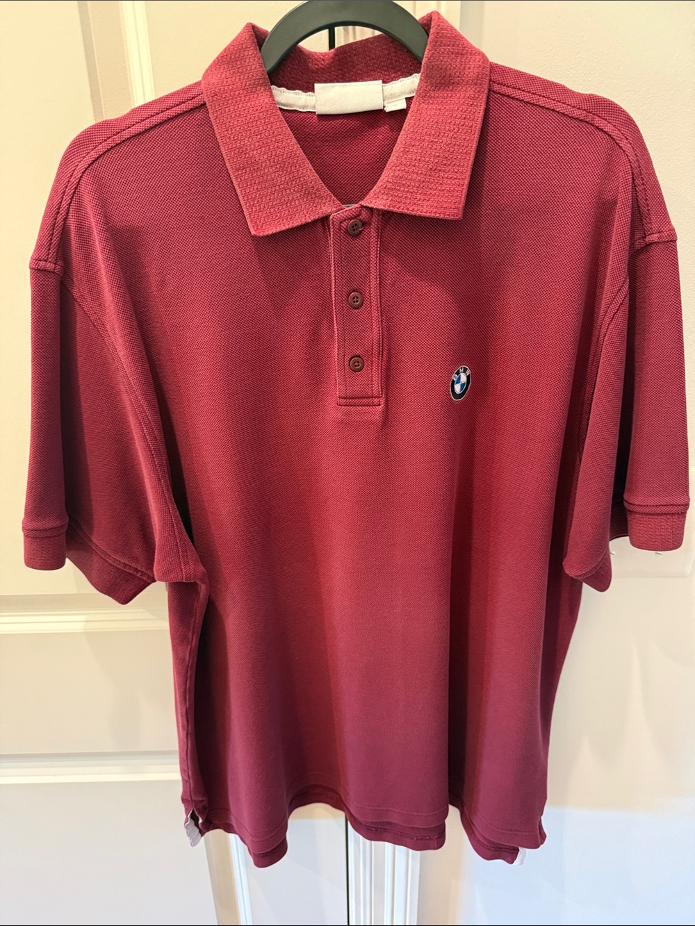 BMW Men's Wine Red Polo with Embroidered Roundel